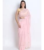 Pastel Pink Silk Chanderi Saree With Hand Embroidery