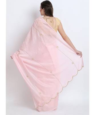 Pastel Pink Silk Chanderi Saree With Hand Embroidery 2