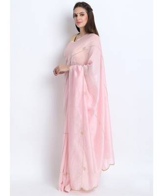 Pastel Pink Silk Chanderi Saree With Hand Embroidery 3
