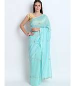 Pastel Sea Green Silk Chanderi Saree With Hand Embroidery