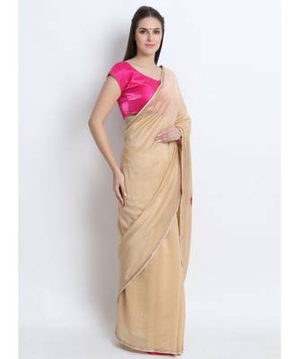 Beige Silk Chanderi Saree With Hand Embroidery 4