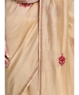 Beige Silk Chanderi Saree With Hand Embroidery 5