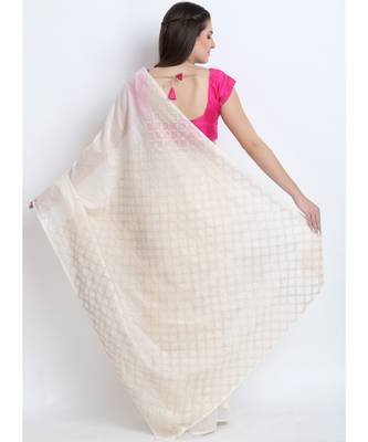 Off White Silk Chanderi Saree With Hand Embroidery 2