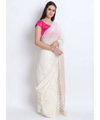 Off White Silk Chanderi Saree With Hand Embroidery 4