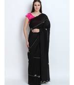 Black Silk Chanderi Saree With Hand Embroidery