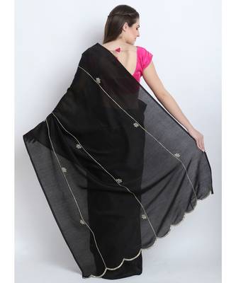 Black Silk Chanderi Saree With Hand Embroidery 2