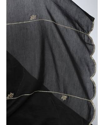 Black Silk Chanderi Saree With Hand Embroidery 5