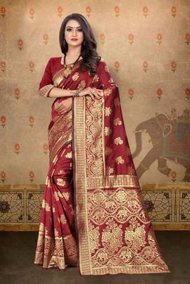 Maroon woven art silk saree with blouse 1