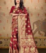 Maroon woven art silk saree with blouse