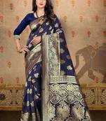 Navy blue woven art silk saree with blouse
