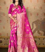 Rani pink woven art silk saree with blouse
