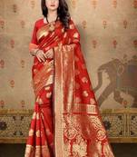 Red woven art silk saree with blouse