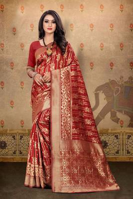 Maroon woven art silk saree with blouse 1