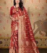 Maroon woven art silk saree with blouse