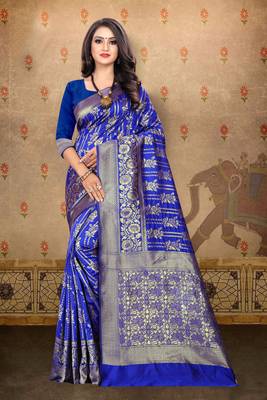 Royal blue woven art silk saree with blouse 1