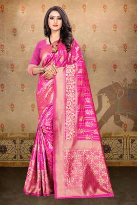 Rani pink woven art silk saree with blouse 1
