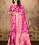 Rani pink woven art silk saree with blouse