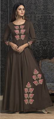 Brown embroidered silk salwar 1