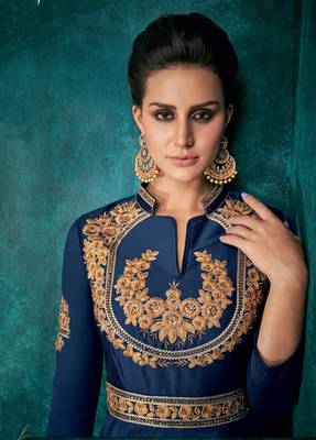 Blue embroidered silk salwar 2