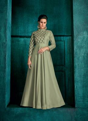 Light-parrot-green embroidered silk salwar 1