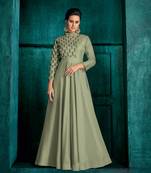 Light-parrot-green embroidered silk salwar