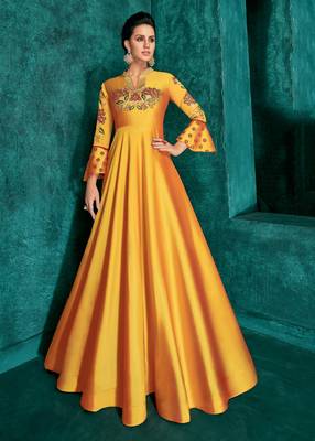 Mustard embroidered silk salwar 1