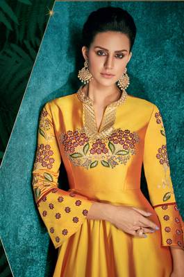 Mustard embroidered silk salwar 2