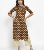 Indibelle Brown Rayon Printed Straight Kurta With Ankle Length Trouser