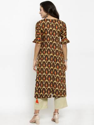 Indibelle Brown Rayon Printed Straight Kurta With Ankle Length Trouser 3