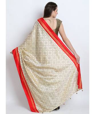 Cream Hand Woven Silk Ikkat & Black Hand Embroidered Silk Chanderi Saree(Half & Half) 2