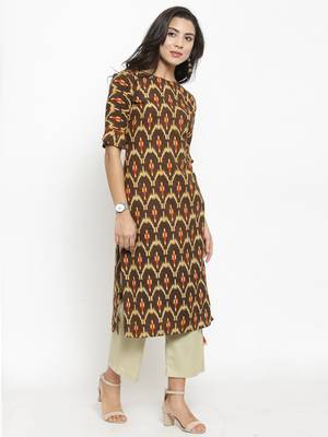 Indibelle Brown Rayon Printed Straight Kurta With Ankle Length Trouser 5