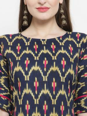 Indibelle Dark Blue Rayon Printed Straight Kurta With Ankle Length Trouser 2