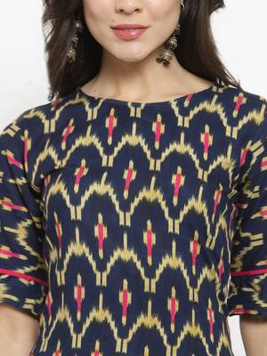 Indibelle Dark Blue Rayon Printed Straight Kurta With Ankle Length Trouser 2