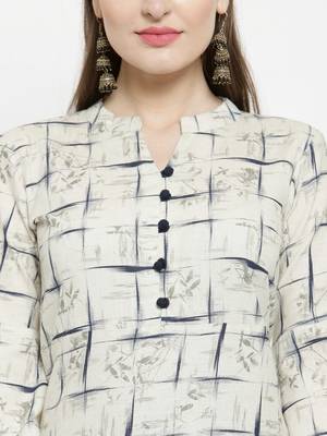 Indibelle Off White Cotton Printed Straight Kurta With Ankle Length Trouser 2