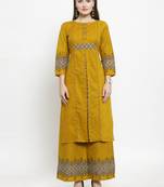 Indibelle Yellow Cotton Printed Straight Kurta With Palazzos