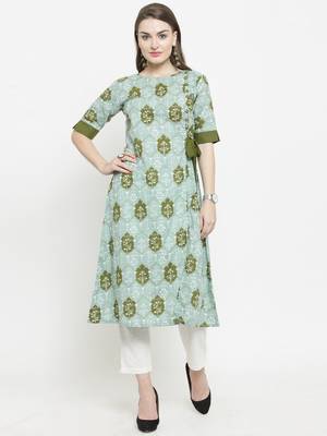 Indibelle Mahendi Cotton Ethinic Print Straight Kurta With Ankle Length Trouser 1