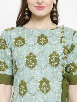 Indibelle Mahendi Cotton Ethinic Print Straight Kurta With Ankle Length Trouser 2