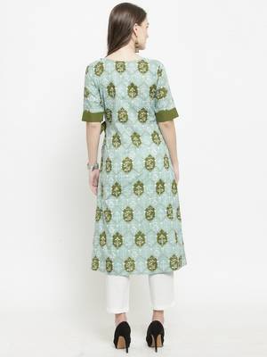 Indibelle Mahendi Cotton Ethinic Print Straight Kurta With Ankle Length Trouser 3