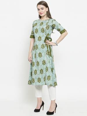 Indibelle Mahendi Cotton Ethinic Print Straight Kurta With Ankle Length Trouser 4