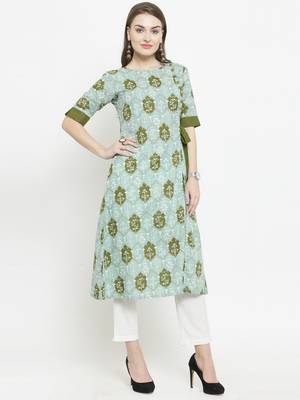 Indibelle Mahendi Cotton Ethinic Print Straight Kurta With Ankle Length Trouser 5