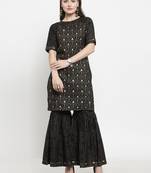 Indibelle Black Cotton Gold Print Straight Kurta  With Palazzos