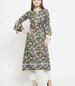 Indibelle Grey Rayon Flower Print Straight Kurta With Ankle Length Trouser