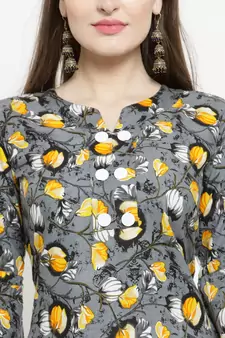 Grey Rayon Flower Print Straight Kurta With Ankle Length Trouser