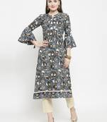 Grey Rayon Flower Print Straight Kurta With Ankle Length Trouser