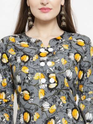 Grey Rayon Flower Print Straight Kurta With Ankle Length Trouser 2