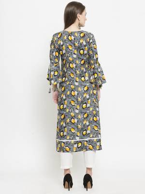 Grey Rayon Flower Print Straight Kurta With Ankle Length Trouser 3