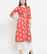 Indibelle Gajri Cotton Printed A-Line kurta With Ankle Length Trouser