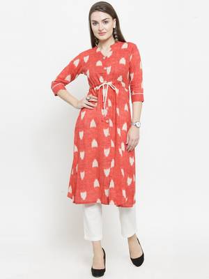 Indibelle Gajri Cotton Printed A-Line kurta With Ankle Length Trouser 5