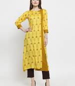 Indibelle Yellow Rayon Printed A-Line kurta With Ankle Length Trouser