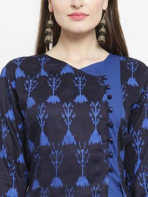 Indibelle Dark Blue Rayon Printed A-Line kurta With Ankle Length Trouser 2